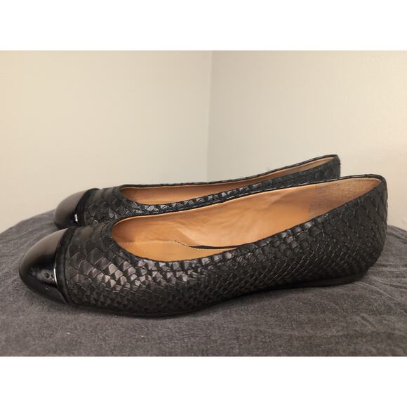 Geox metallic Lola67 leather scale snakeskin black round toe ballet flats - Picture 3 of 7